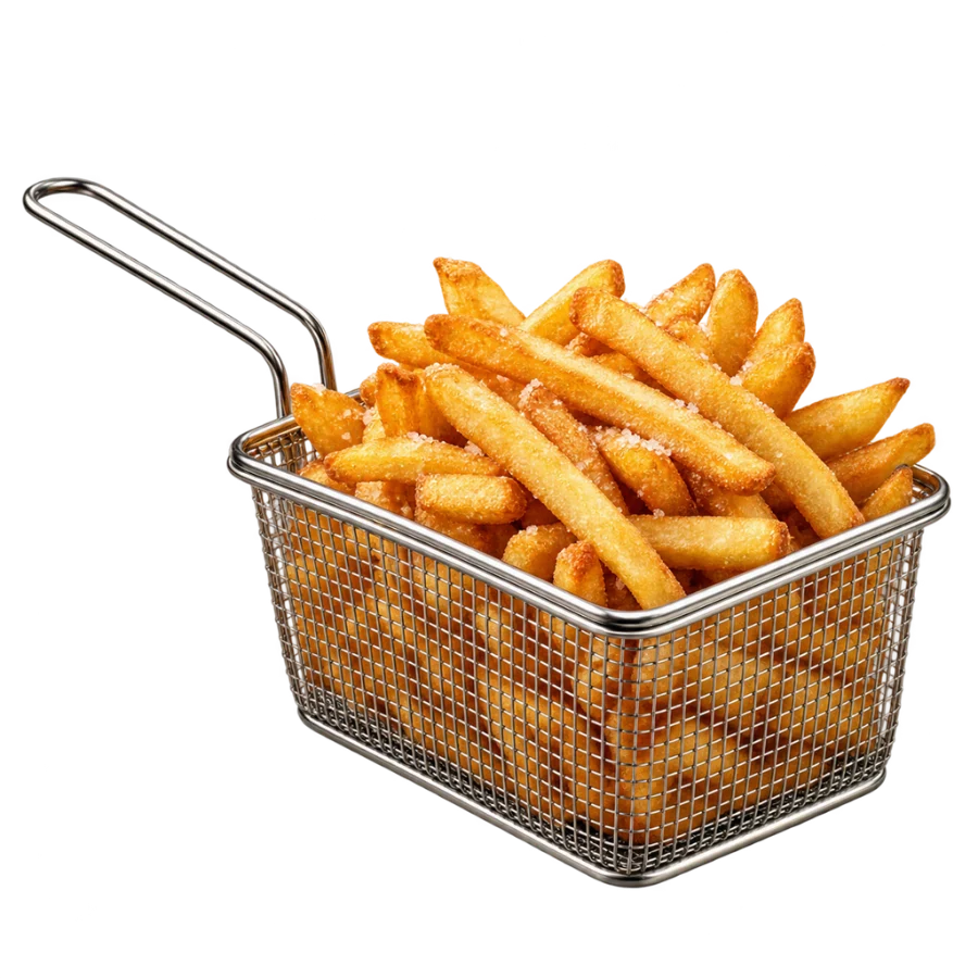 Canasta de freír llena de papas a la francesa.