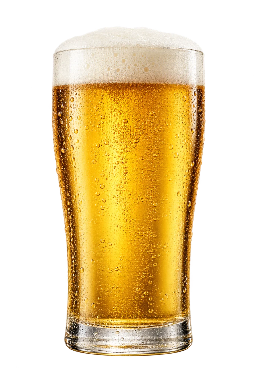Vaso de cerveza helada con espuma.